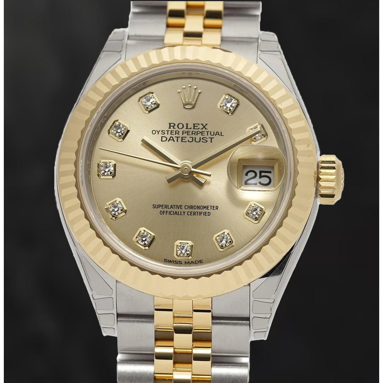 natural round diamond watch front view