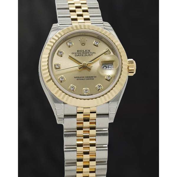 Rolex 279173 Datejust Steel & Yellow Gold Fluted Bezel 28mm Champagne Diamond Dial