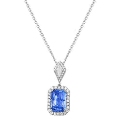 Radiant Light Blue Sapphire & Diamond Halo Pendant 2.25 Carats Gold
