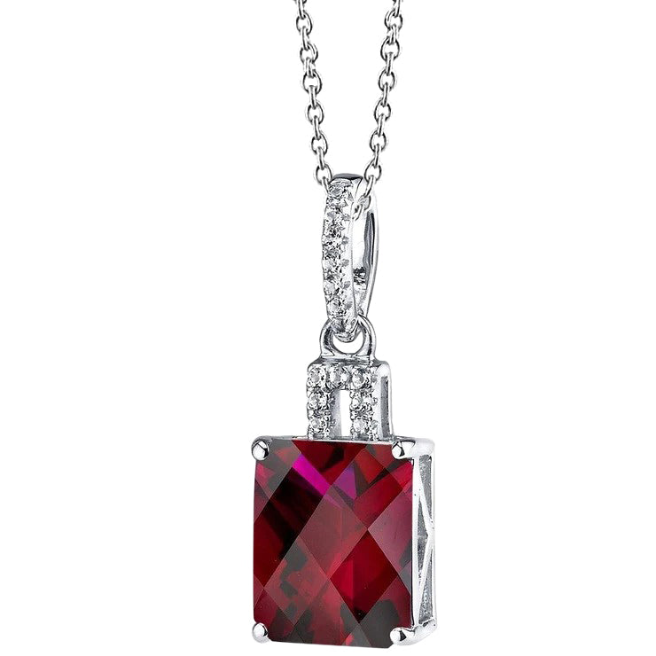 Radiant Shape Red Ruby With Natural Earth Mined Diamonds Necklace Pendant 5.35 Carats