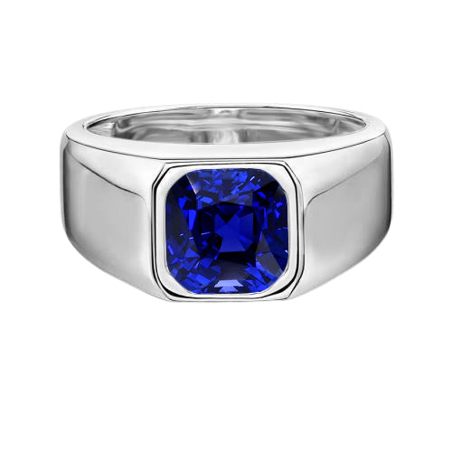 Radiant Solitaire Men's Ring Bezel Set Gold Ceylon Sapphire Thick Shank  Best amazing weeding  