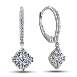 Real Natural Earth Mined Diamonds Lady Dangle Earrings F Vs1/Vvs1 White Gold 14K 2.00 Carats