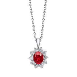 Red Aaa Ruby And Natural Earth Mined Diamonds 5.10 Carats Pendant Necklace 14K