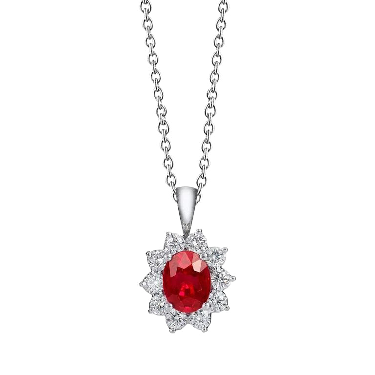 Red Aaa Ruby And Natural Earth Mined Diamonds 5.10 Carats Pendant Necklace 14K