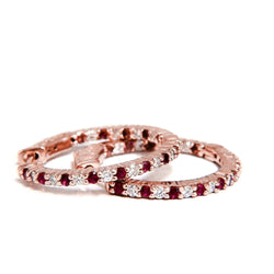 Red Round Cut Ruby Natural Earth Mined Diamond Hoop Earrings Rose Gold 14K 4 Carats