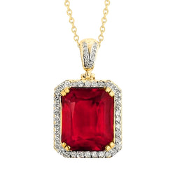 Red Ruby And Diamonds 14K Yellow Gold 8.70 Carats Pendant Necklace