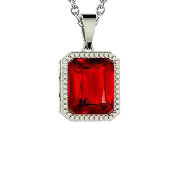 Red Ruby IGI CERTIFIED Emerald Cut Gemstone Pendant Necklace 6 Carat WG 14K