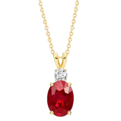 Red Ruby With Diamonds 8.50 Carats Pendant Necklace Yellow Gold 14K