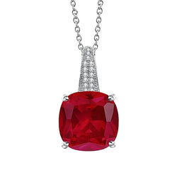 Red Ruby With White Diamonds 8.30 Ct Pendant Necklace Gold White 14K