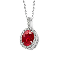 Red Ruby & Diamond Pendant Necklace 6.90 Ct. White Gold 14K