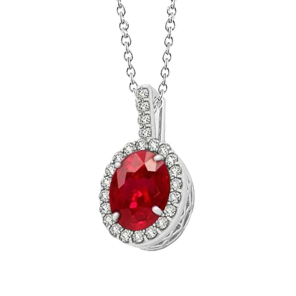 Red Ruby & Natural Earth Mined Diamond Pendant Necklace 6.90 Ct. White Gold 14K