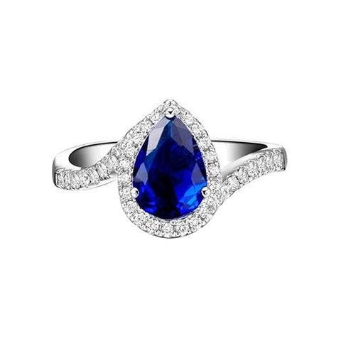 Lady’s  Style  Sri Lankan Sapphire And Diamonds Ring White Gold