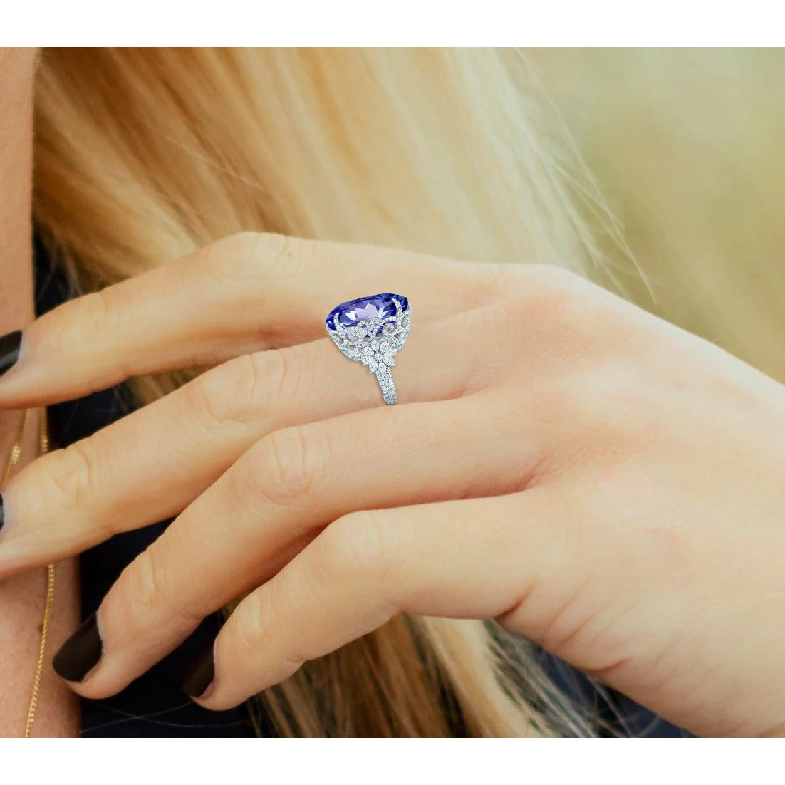 White Gold 14K Cushion Ceylon Sapphire Natural Earth Mined Diamond 6 Carats Ring