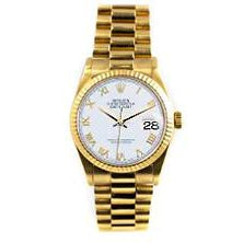 Rolex 31 mm MIDSIZE Yellow Gold President Watch White Mother of Pearl Roman Dial