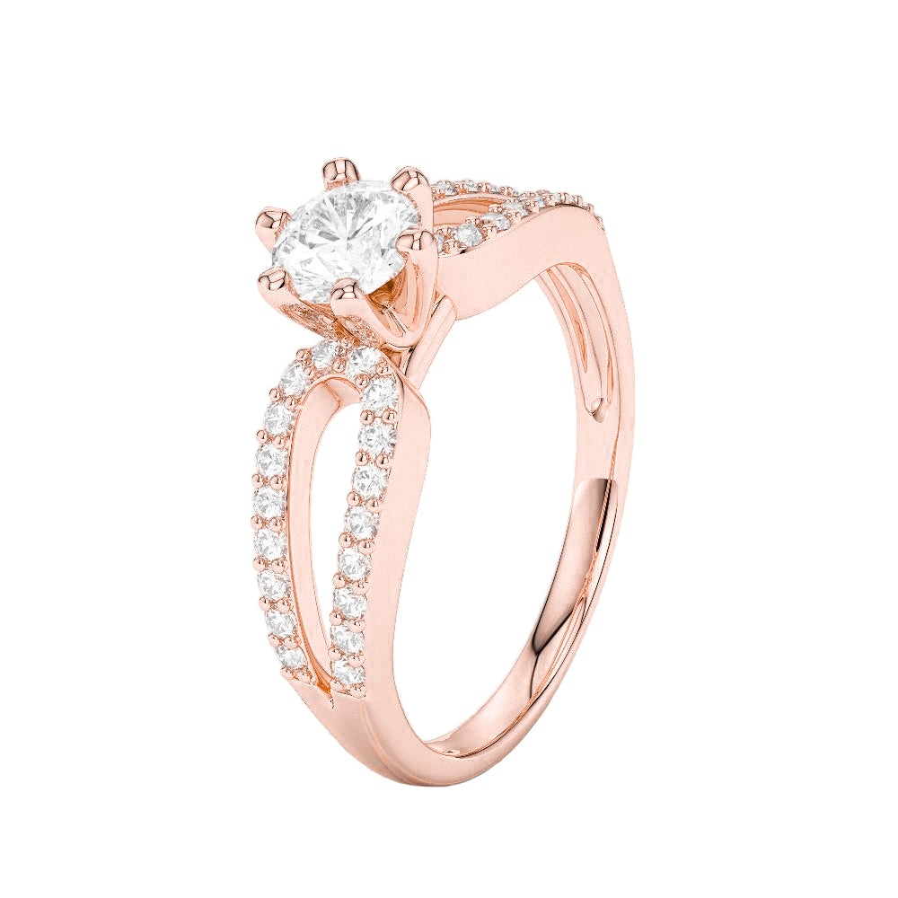 Rose Gold  Lady’s Brilliant Engagemen Diamond Solitaire Ring with Accents