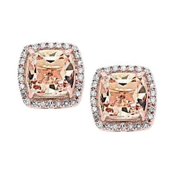 Rose Gold 14K 11.52 Carats Morganite & Diamonds Lady Stud Earrings