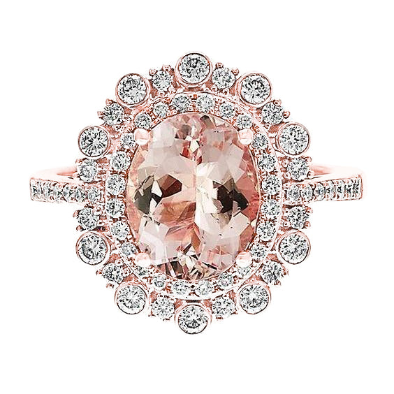 Lady’s Brilliant Rose Gold  Lady’s Brilliant  Morganite With Diamonds Wedding Ring New 