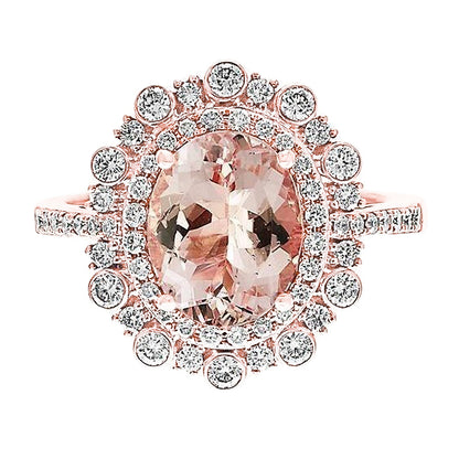 Lady’s Brilliant Rose Gold  Lady’s Brilliant  Morganite With Diamonds Wedding Ring New 