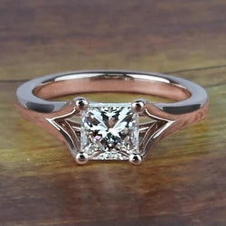 Rose Gold 14K 1 Carat Princess Cut Natural Earth Mined Diamond Engagement Ring Split Shank