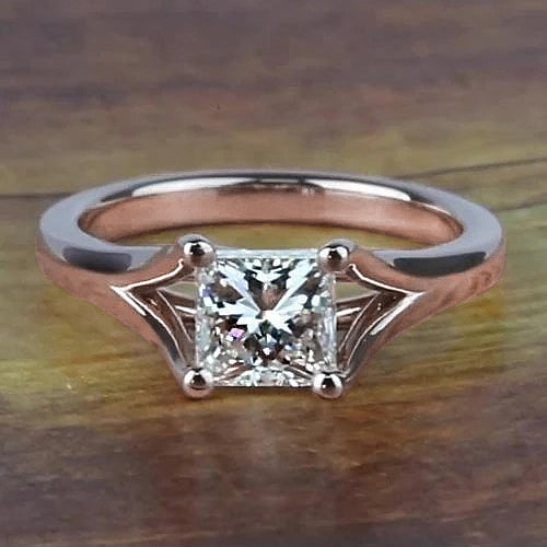 Rose Golden Design Unique Solitaire White Gold Diamond Anniversary Ring 