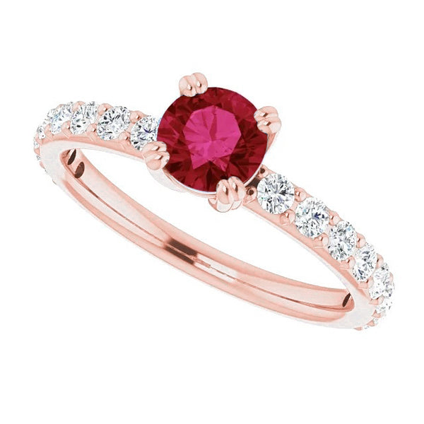 Products Rose Gold 14K 2.50 Carats Four Prong Diamond Round Ruby Ring