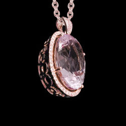 Rose Gold 14K 40.50 Ct Pink Kunzite With Diamonds Pendant Necklace