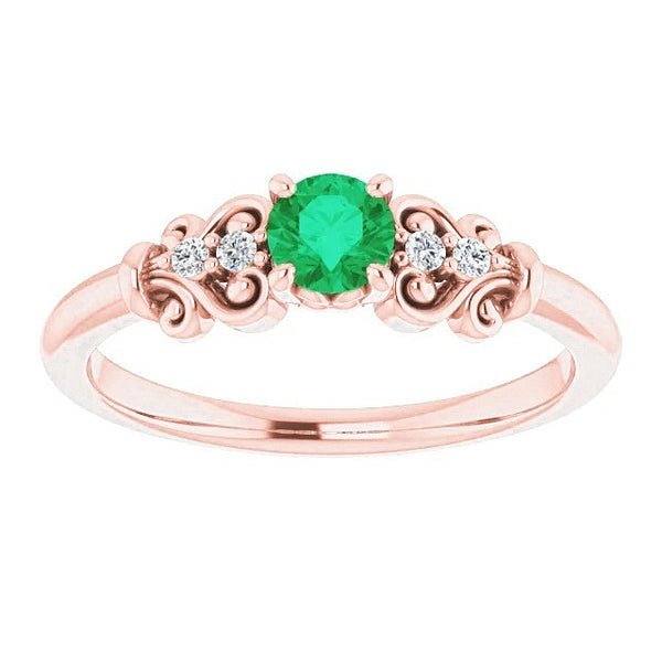 New Stylish Sparkling Rose Gold  Diamond Round Green Emerald Ring