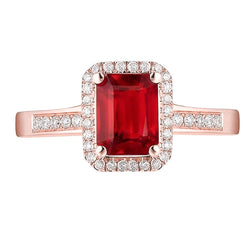 Rose Gold 14K Emerald Cut Red Ruby And Diamond Wedding Ring 5 Ct