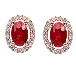 Rose Gold 14K Ruby And Natural Earth Mined Diamonds 6.50 Carats Ladies Studs Earrings