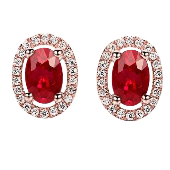 Rose Gold   Ruby And Diamonds   Ladies Studs Earrings  