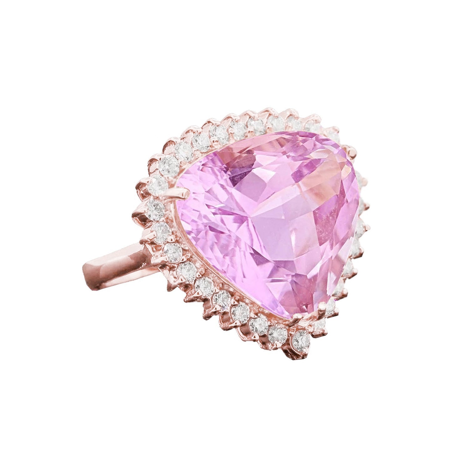 Rose Gold  Best  Trillion Kunzite With Round Diamonds Ring  