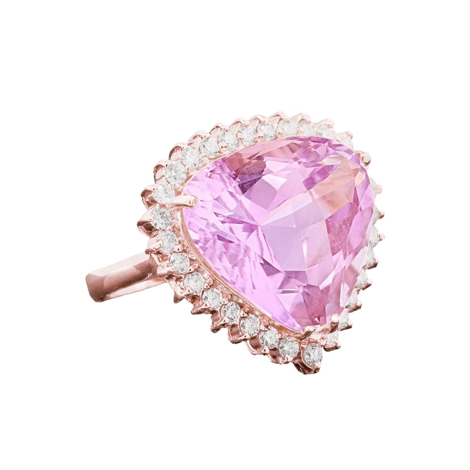 Rose Gold  Best  Trillion Kunzite With Round Diamonds Ring  