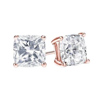 GIA Certified Rose Gold 4.03 Carats Cushion Cut Natural Real ( Not Lab Grown ) Diamonds Studs Earrings New