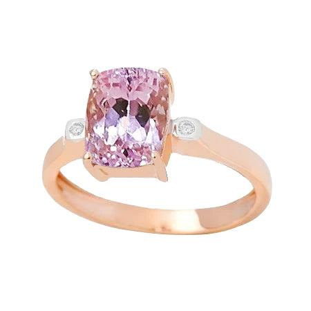Two Tone Big Pink Kunzite Sparkling Unique Lady’s  Diamonds Ring