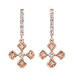 Rose Gold Cross Diamond Dangle Earrings Old Cut Women Jewelry 2 Carats