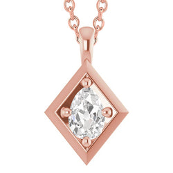 Rose Gold Real Natural Earth Mined Diamond Pendant Oval Old Mine Cut 2 Carats Jewelry 14K
