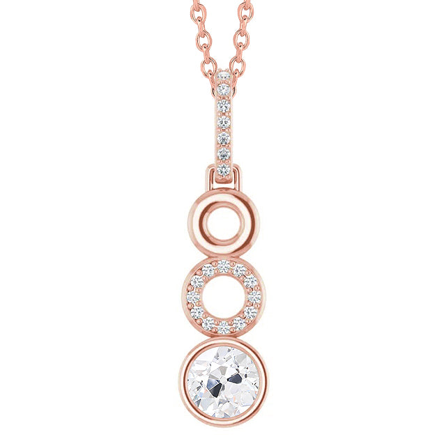 Rose Gold Diamond Pendant Round Old Cut Bezel Set 
