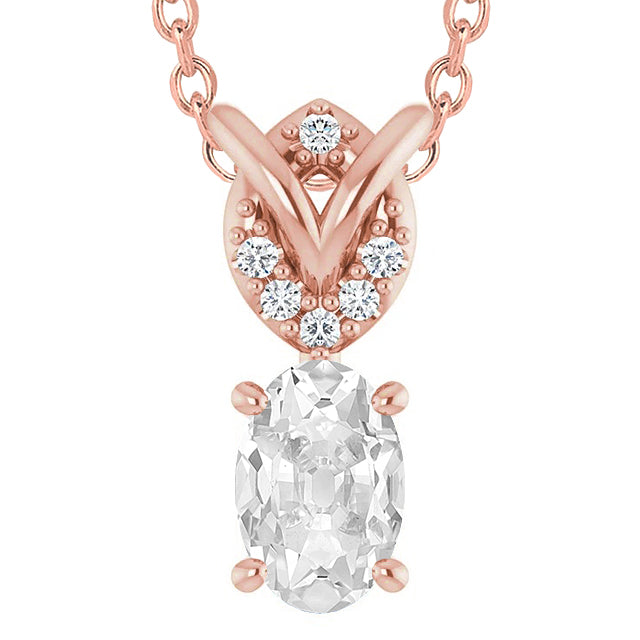 Rose Gold Diamond Pendant Round & Oval Old Cut