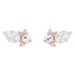 Rose Gold Mined Natural Real Diamond ( Not Lab Grown ) Stud Earrings Oval and Round Old Cut 5 Carats