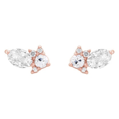 Rose Gold Diamond Stud Earrings Oval and Round Old Cut 5 Carats