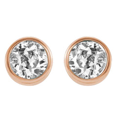 Rose Gold Natural Earth Mined Diamond Stud Earrings Round Old Cut 5 Carats Bezel Set
