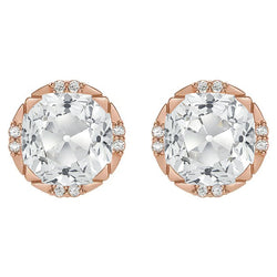 Rose Gold Genuine Natural Real Diamond ( Not Lab Grown ) Stud Earrings Round Old Mine Cut 7 Carats