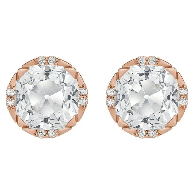 Rose Gold Diamond Stud Earrings Round Old Mine Cut 7 Carats