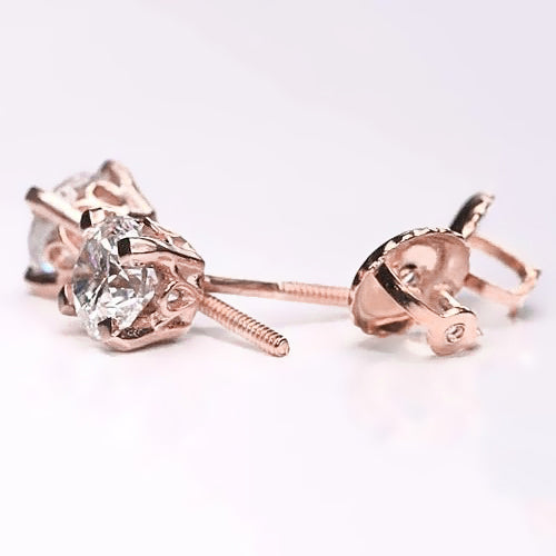 Rose Gold Jewelry Sparkling Unique Stud Earrings White 