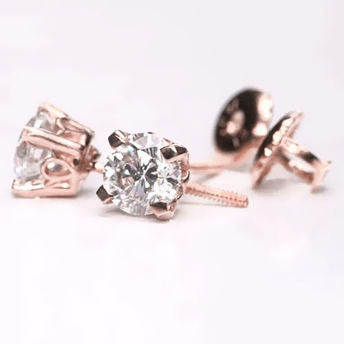 Rose Gold Jewelry Sparkling Unique Stud Earrings White Gold Diamond 