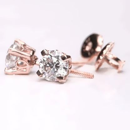 Rose Gold Jewelry Sparkling Unique Stud Earrings White Gold Diamond 