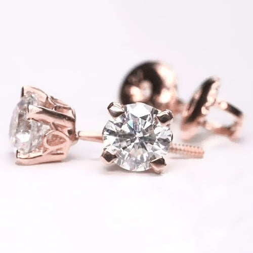 Rose Gold Jewelry Sparkling Unique Stud Earrings White Gold Diamond 
