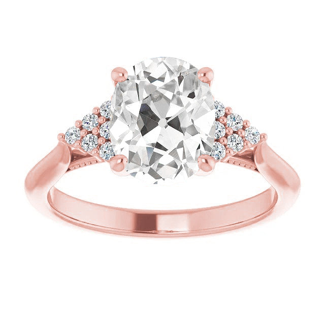 Rose Gold Engagement Oval Old Miner Diamond Ladies Ring