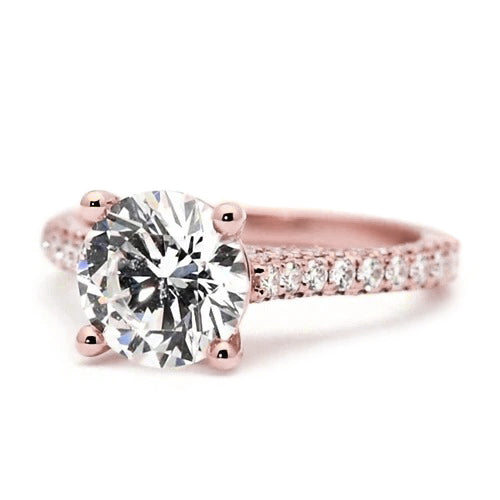 Fancy Rose Gold half bazel fancy Engagement Diamond Solitaire Ring with Accents