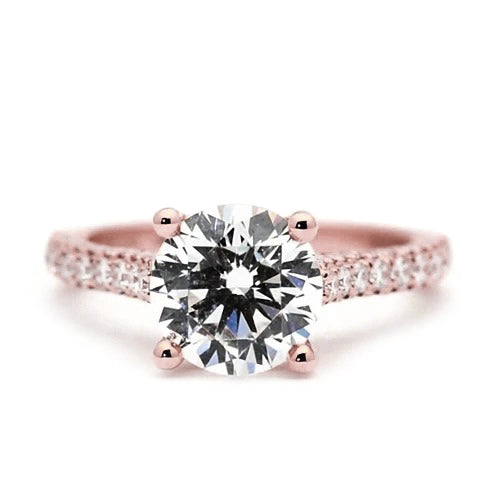 Rose Gold half bazel fancy Engagement Diamond Solitaire Ring with Accents